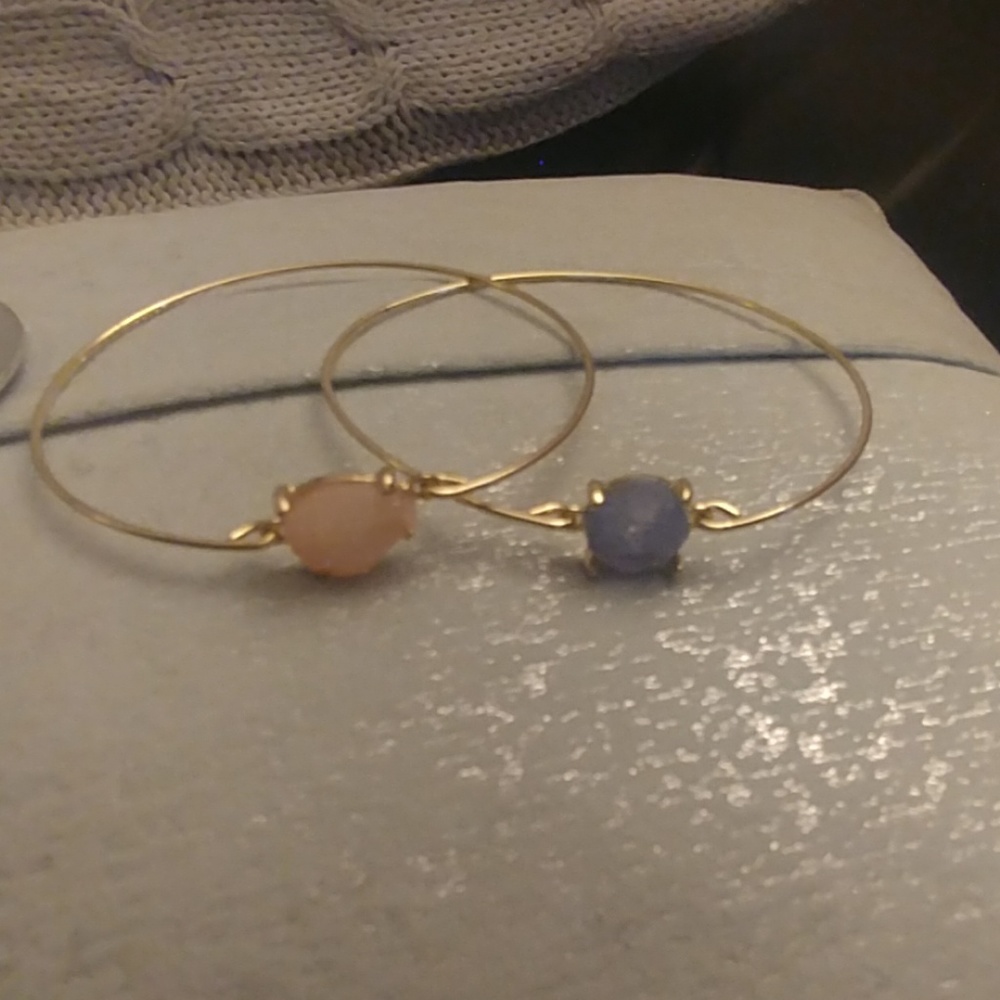 Blue and pink druzy quartz wire bracelets